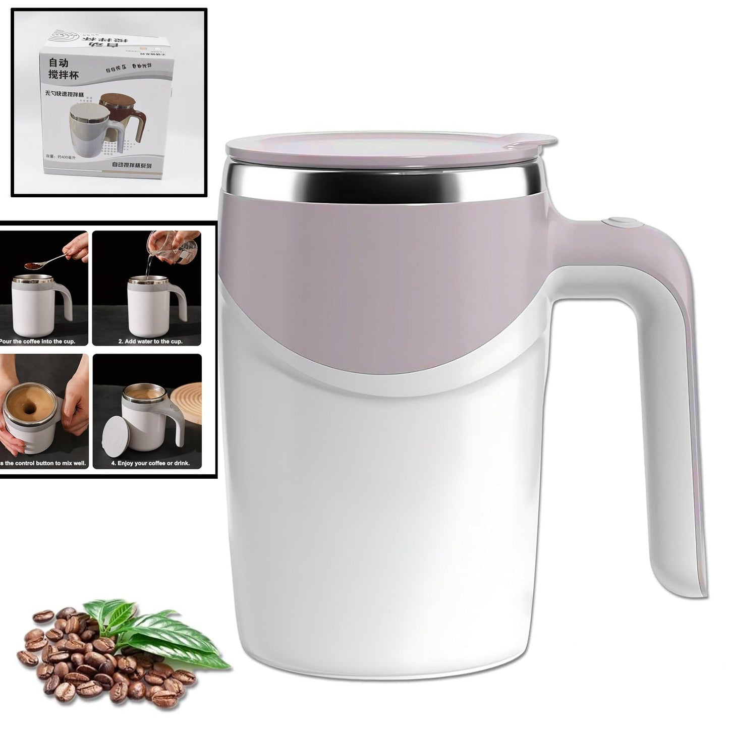 Stirring Coffee Mug | Magnetic Stirring Coffee Cup | Stainless Steel Mug for Milk | Travel Mixing Cup | Self Stirring Coffee Mug, Suitable for Coffee / Milk / Hot Chocolat | Battery Operated ( Battery Not Included) - Discount Karo