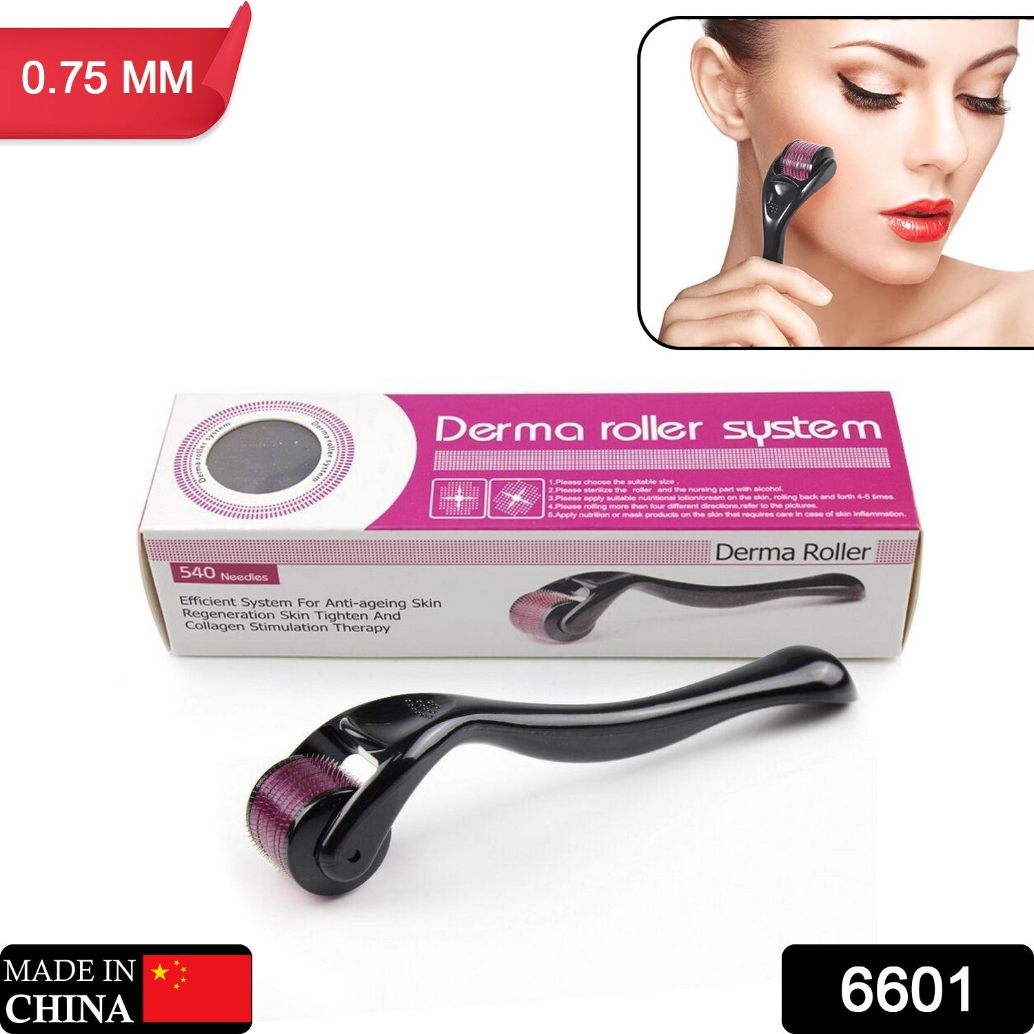 Derma Roller Anti Ageing and Facial Scrubs & Polishes Scar Removal Hair Regrowth (0.75mm) - Discount Karo