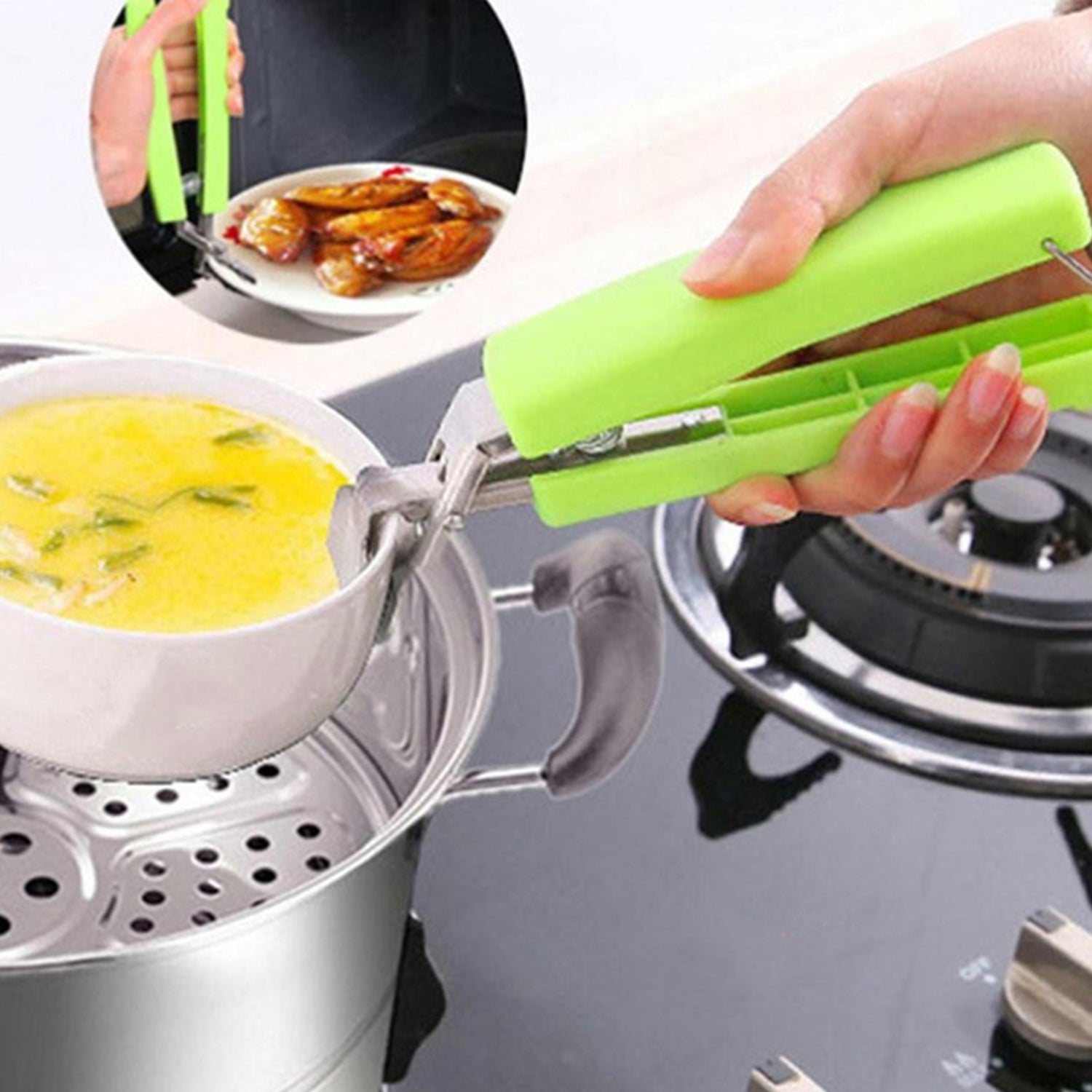 Stainless Steel Home Kitchen Anti-Scald Plate Take Bowl Dish Pot Holder - Discount Karo