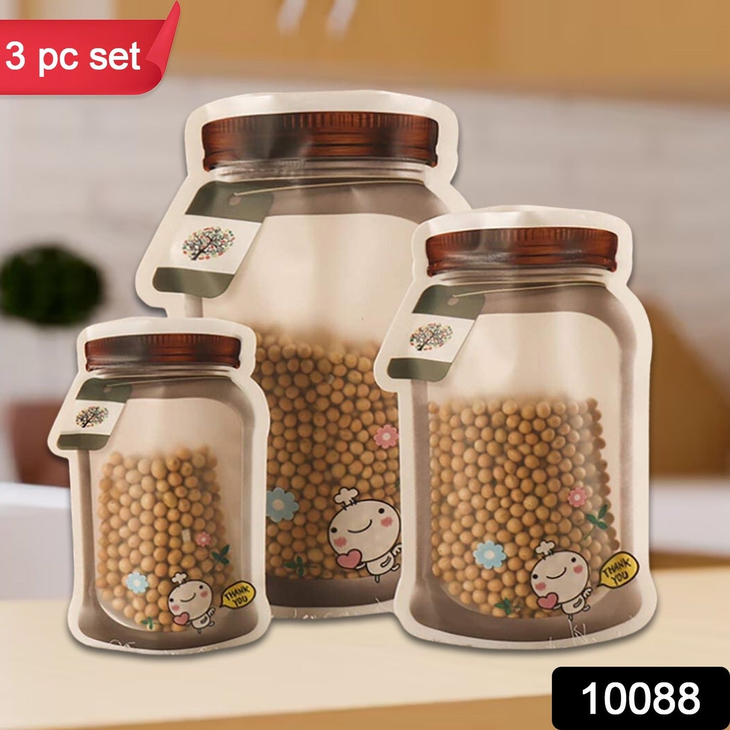 Plastic Transparent Jar Shaped Pouch With Zipper (3 Pcs Set) - Discount Karo