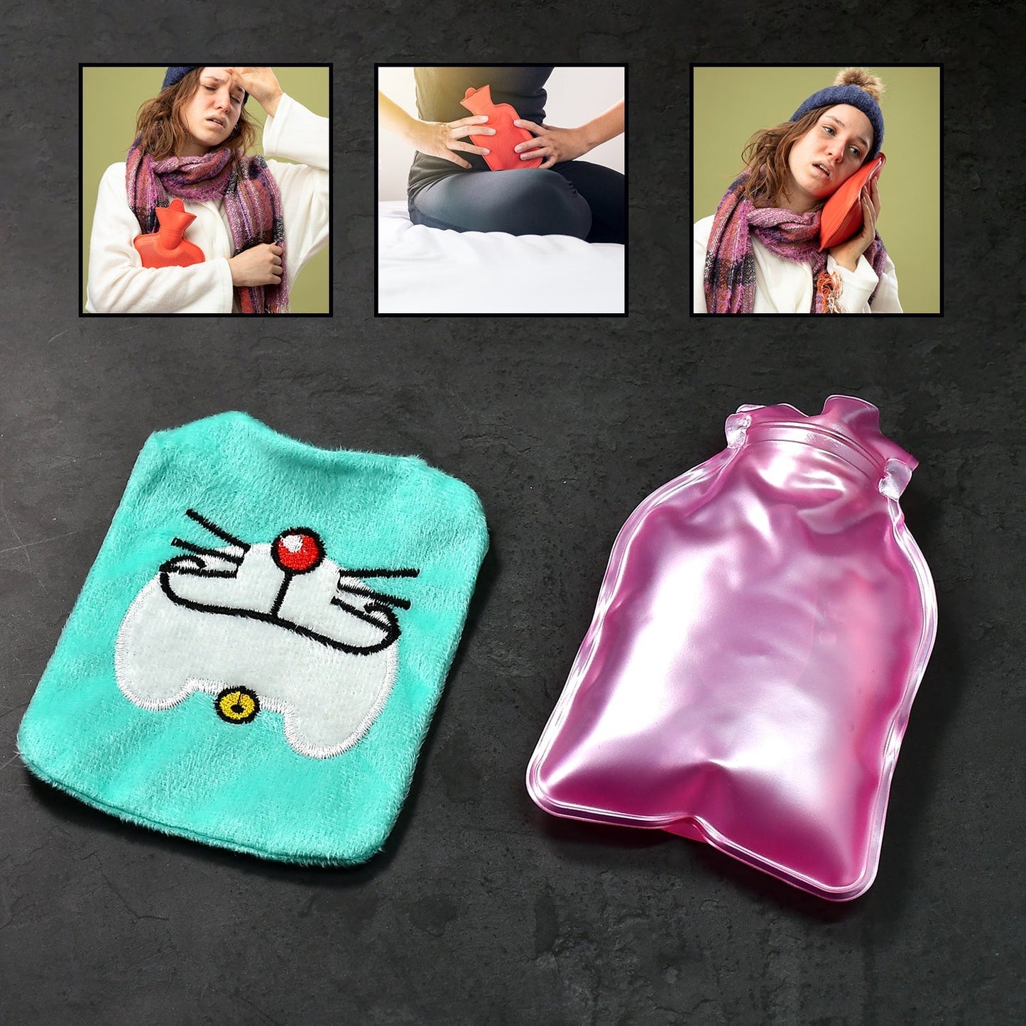 Doremon Cartoon Small Hot Water Bag with Cover for Pain Relief - Discount Karo