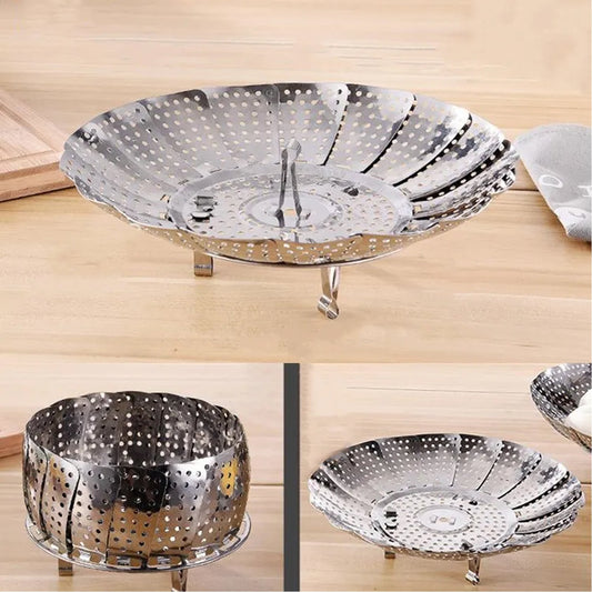 Unique Design Stainless-Steel Heaviest vegetable ,Cooking Foldable Steamer Basket for Kitchen Utensils/Dish Drying Rack/Plate Stand/ Basket - Discount Karo