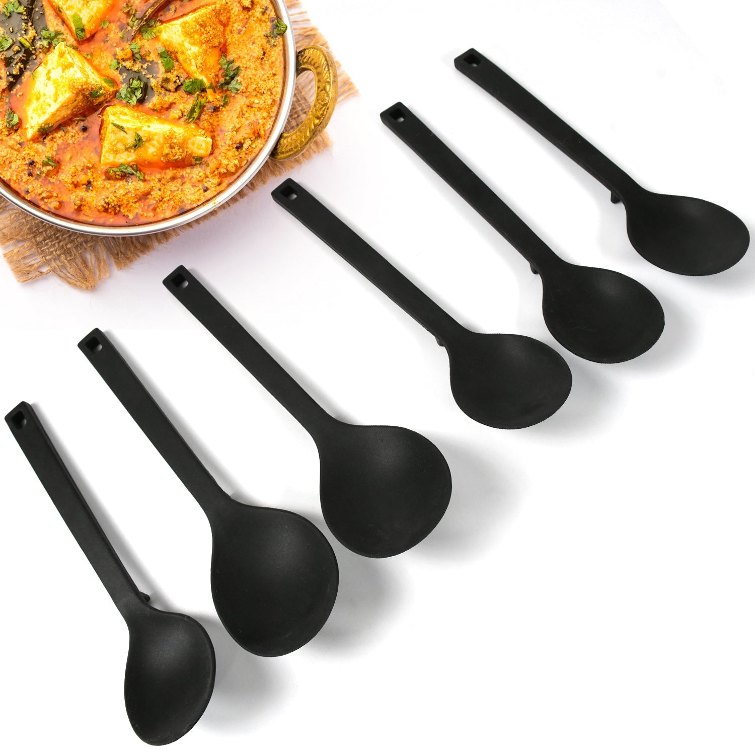 Multipurpose Silicone Spoon, Silicone Basting Spoon Non-Stick Kitchen Utensils Household Gadgets Heat-Resistant Non Stick Spoons Kitchen Cookware Items For Cooking and Baking (6 Pcs Set) - Discount Karo