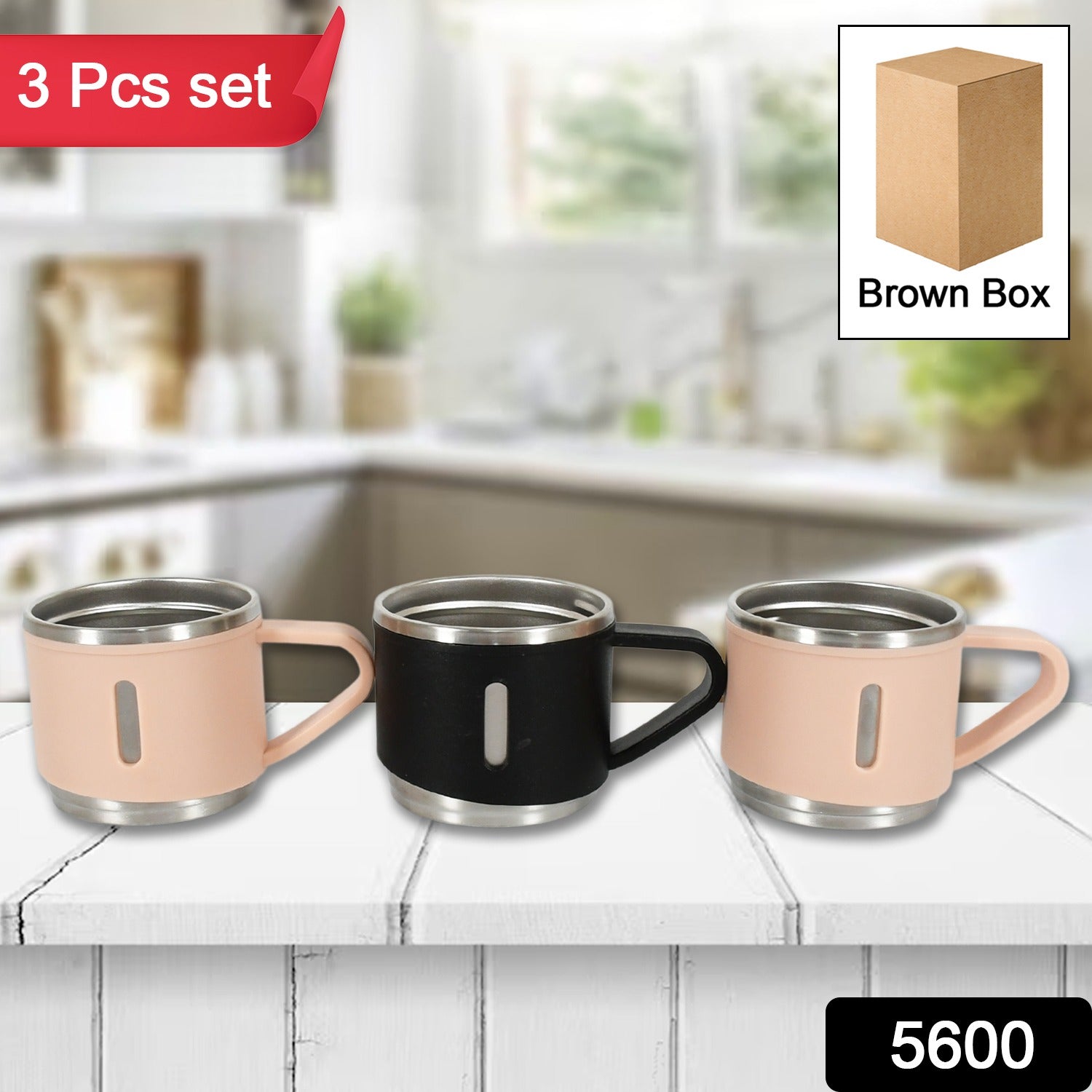 Stainless Steel Vacuum Coffee / Tea Cup, Tea Mug Hot Insulated Double Wall Stainless Steel, Coffee, and Milk Cup with Handle Easy To Carry: Coffee Cup (3 pc) - Discount Karo