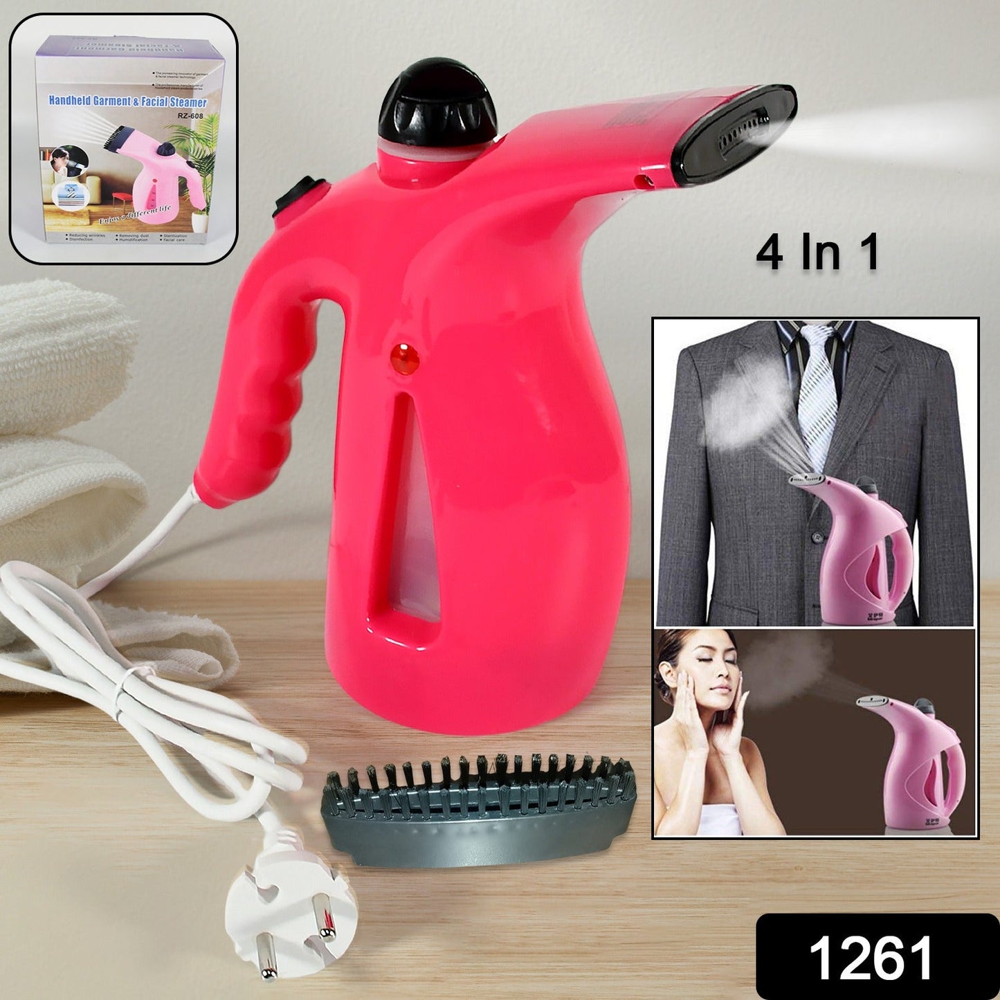 Portable 4 in 1 Handheld Garment Steamer & Facial Steamer Electric Iron Steam Portable Handy Vapor Steamer