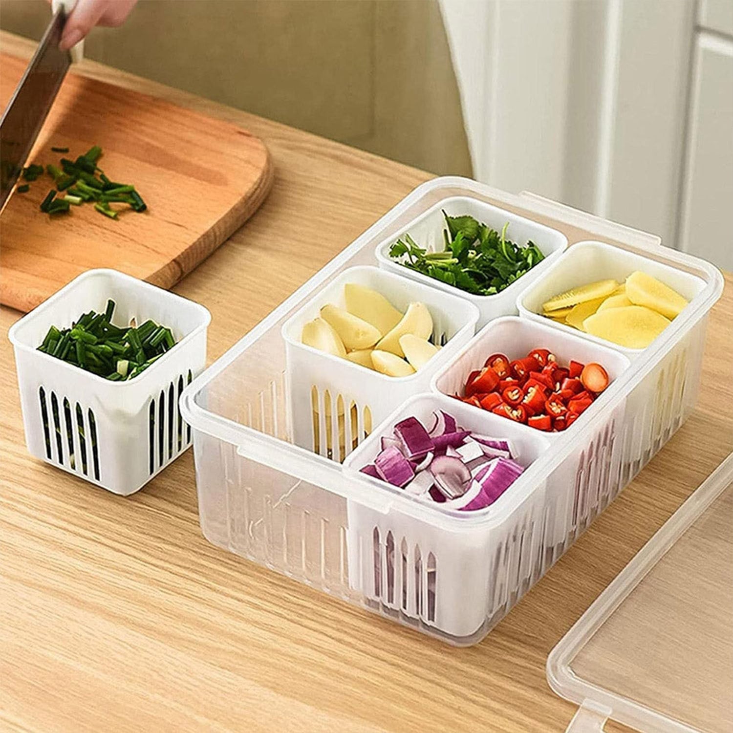 Fridge Storage Boxes Freezer Storage Containers, Container for Kitchen Storage Set, Storage in Kitchen, Vegetable Storage, Draining Crisper Refrigerator Food Box (1 Pc) - Discount Karo