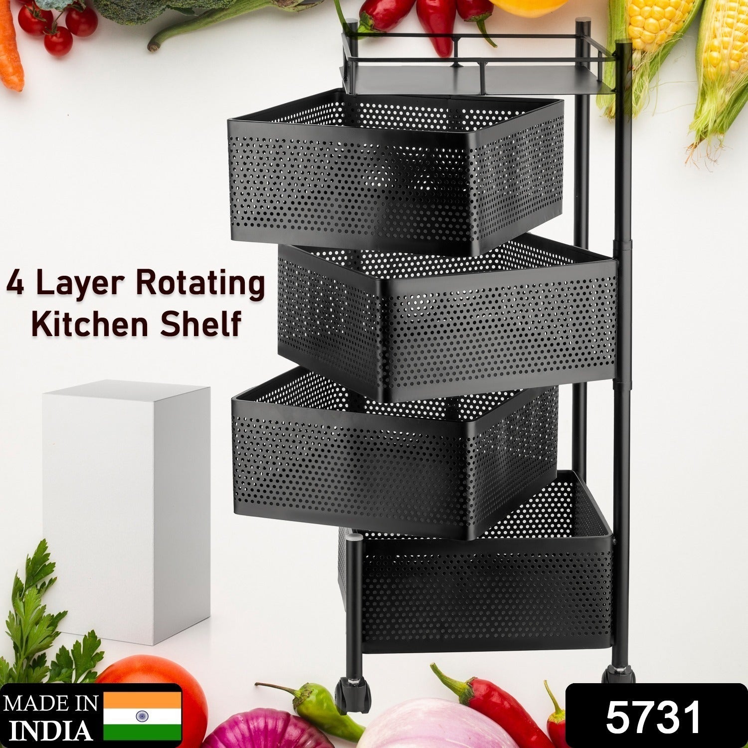 Metal High Quality Kitchen Trolley Kitchen Organizer Items and Kitchen Accessories Items for Kitchen Rack Square Design for Fruits & Vegetable Onion Storage Kitchen Trolley with Wheels (4 Layer) - Discount Karo