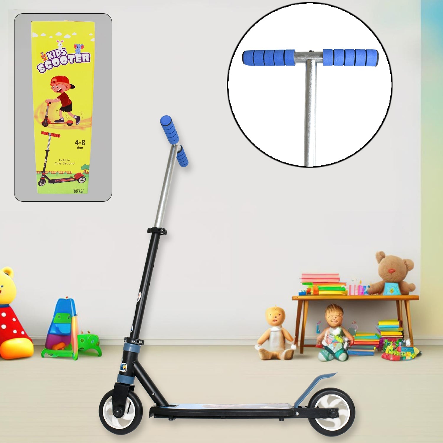 Basic Kids Ride On Leg Push Scooter for Boys and Girls (4 - 8 Years Old Kids) Foldable Scooter Cycle with Height Adjustment for Boys and Girls Multicolor (1 Pc / 2 Wheel)  - Discount Karo