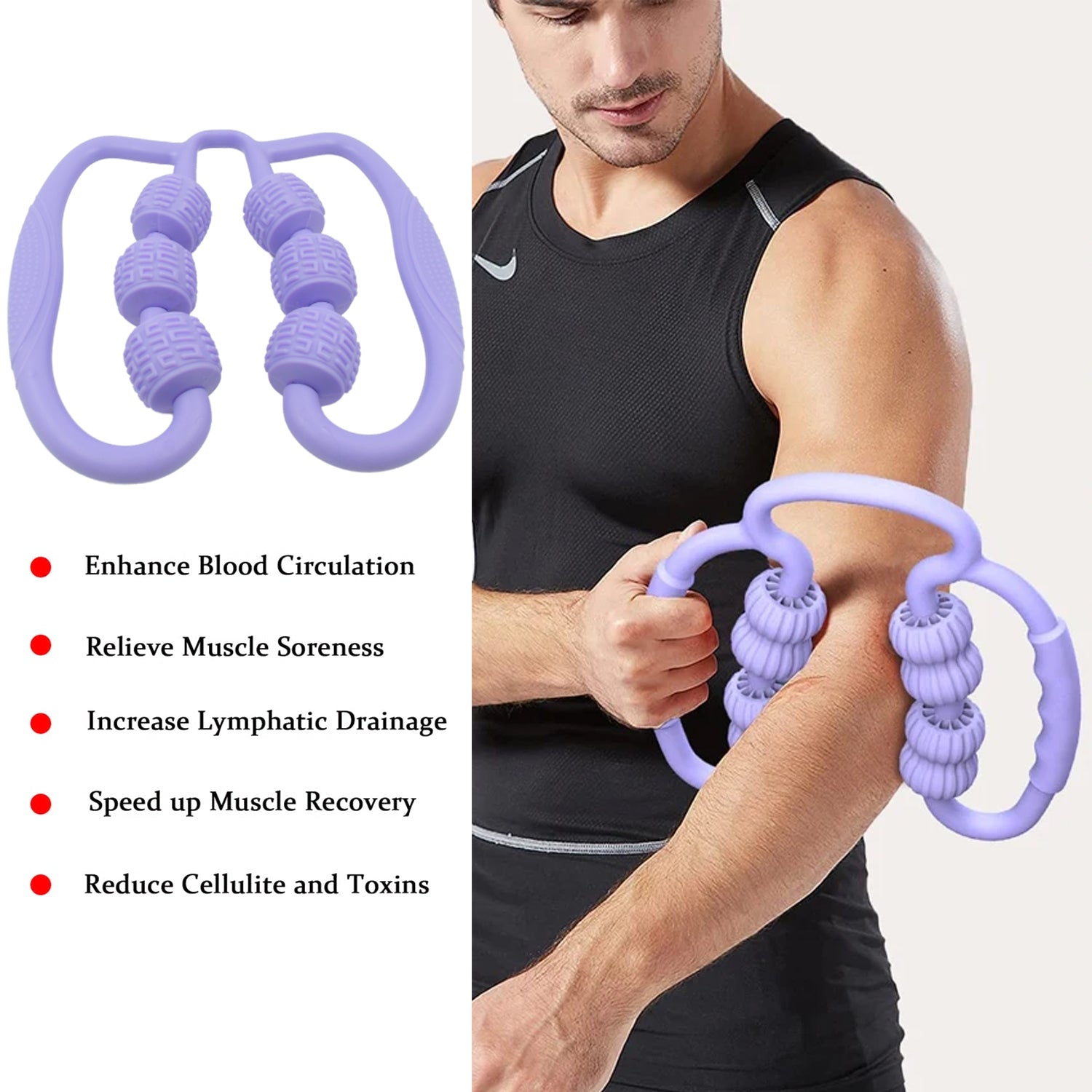 Muscle Massage Roller, 6 Wheels Relieve Soreness Leg Muscle Roller Fitness Roller Muscle Relaxer Massage Roller Ring Clip All Round Massaging Uniform Force Elastic PP Drop Shaped for Home Use (1 Pc) - Discount Karo