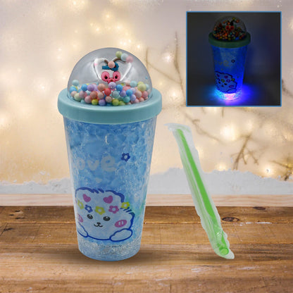 LED Light Unicorn Sipper Water Bottle Mason Jar Tumbler with Straw for Kids Glitter Sipper with Toy Drinking Cups for Boys and Girls School/Tuition/Gym/ Picnic, Kids and Adults, Birthday Return Gifts - Discount Karo