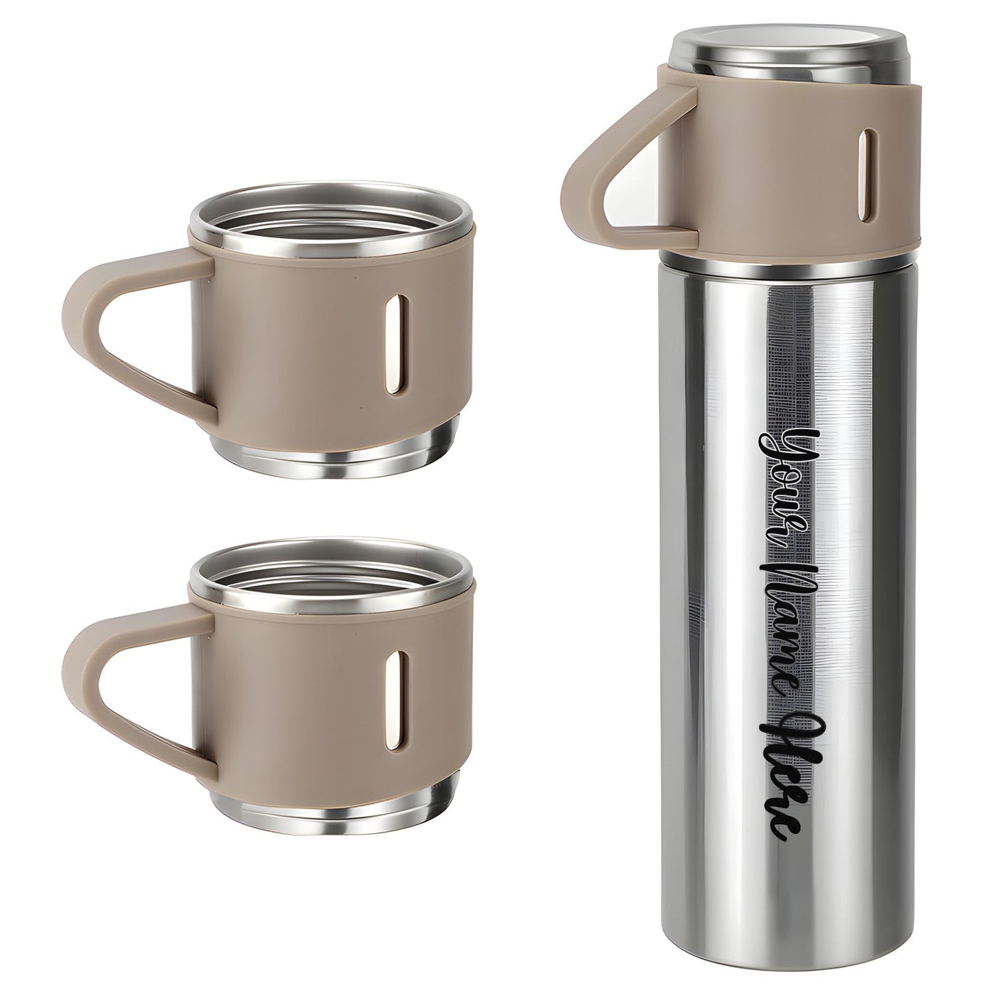 Customized/Personalized Stainless Steel Water Bottle Vacuum Flask Set With 3 Steel Cups Combo | Gifting Custom Name Water Bottle | Gifts for boyfriend/Girlfriend/Employee | 500ML |