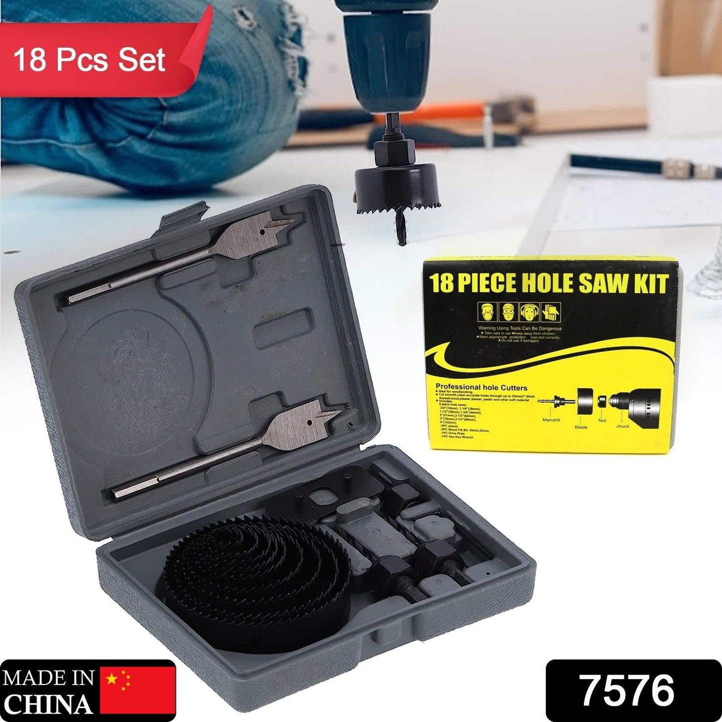 Drill Hole Cutter, Carbon Steel High Accuracy Incisive Hole Saw for Cutting PCV for Cutting Plastic for Cutting Wood Hole Saw Kit (18 Pcs Set) - Discount Karo