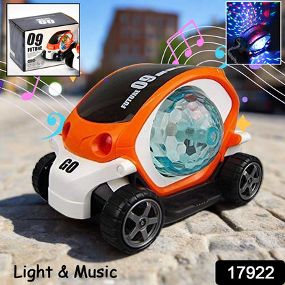 Plastic 360 Degree Rotating Stunt Car Toy for Kids - Bump and Go Action with 4D Lights and Music, Plastic Mini Car with Disco Ball (1 Pc / Battery Not Included) - Discount Karo