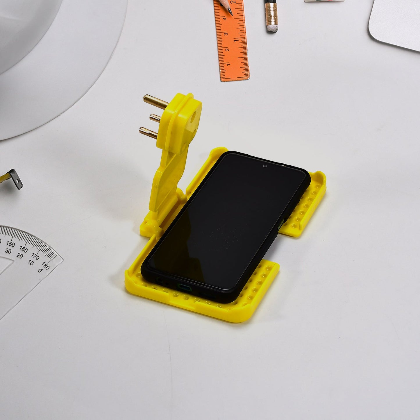 6496Y Multi-Purpose Wall Holder Stand for Charging Mobile Just Fit in Socket and Hang (Yellow) 