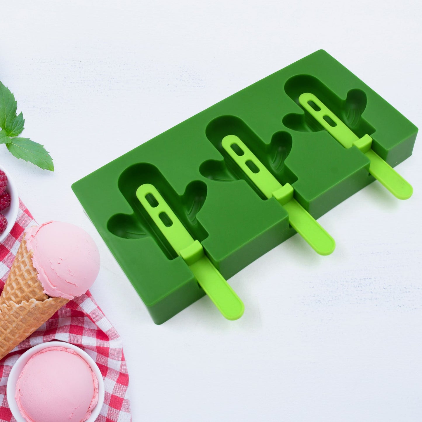 Ice Cream Mould Popsicle Mold, Cactus Shape Ice Pop Molds Homemade Popsicle for DIY Ice Popsicle, 3-Cavity Summer Food Kitchen Tools (1 Pc) - Discount Karo