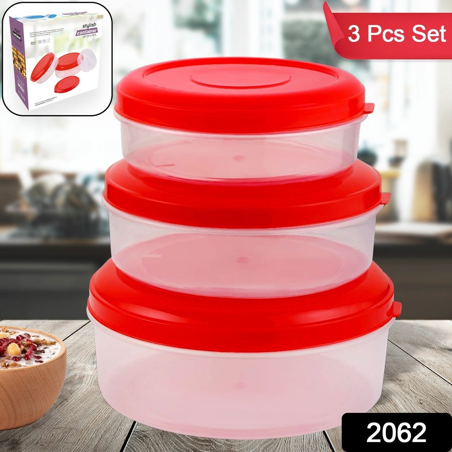 Heavy Plastic Material Stackable & Reusable Classic Round Plastic Big Storage Container Box For Kitchen & Home Organization (PACK OF 3) - Discount Karo