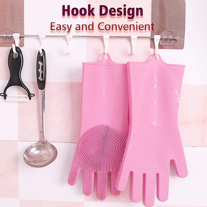 Reusable Silicone Cleaning Brush Scrubber Gloves (Multicolor)