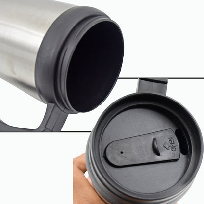 Stainless Steel Vacuum Glass Insulated Glass Coffee Cups (With Lid & Handle / 1 pc) - Discount Karo