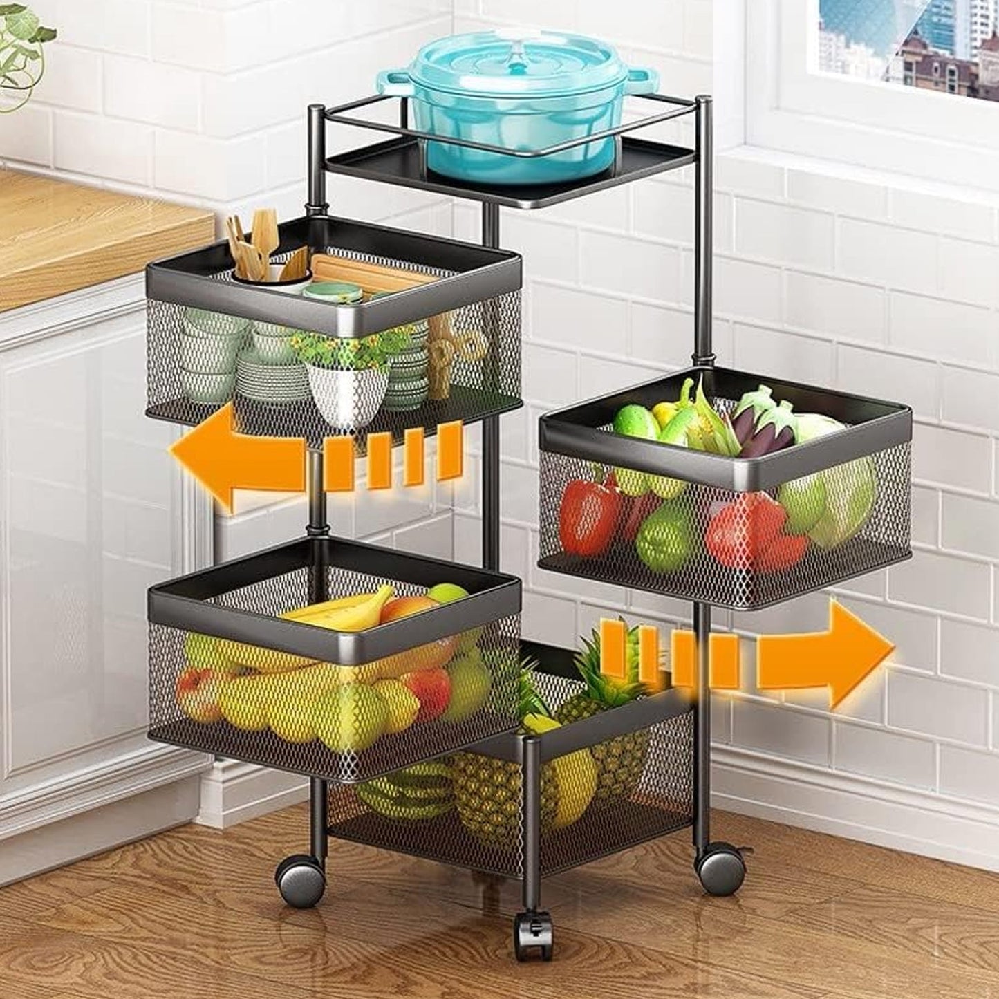 Metal High Quality Kitchen Trolley Kitchen Organizer Items and Kitchen Accessories Items for Kitchen Rack Square Design for Fruits & Vegetable Onion Storage Kitchen Trolley with Wheels (4 Layer) - Discount Karo