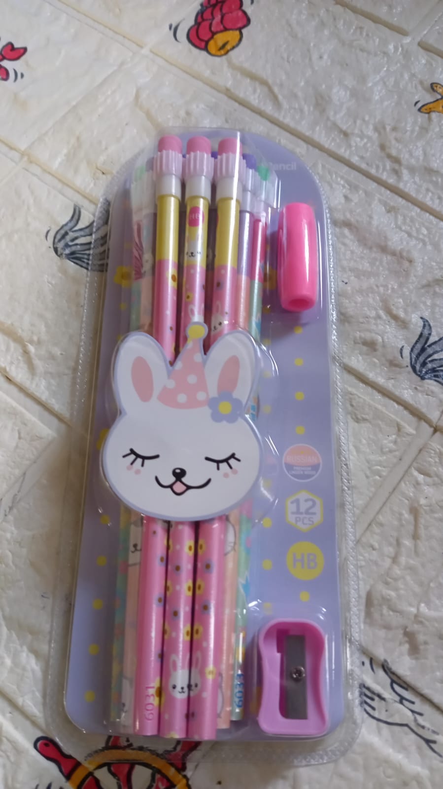 Cute Rabbit Bear Drawing Graphite Writing Pencil Set with Pencil Sharpener & Eraser, Pencil and Eraser Set with Eraser for Kids, for Girls, Fancy School Stationary, Birthday Party Return Gift (14 Pc Set) - Discount Karo