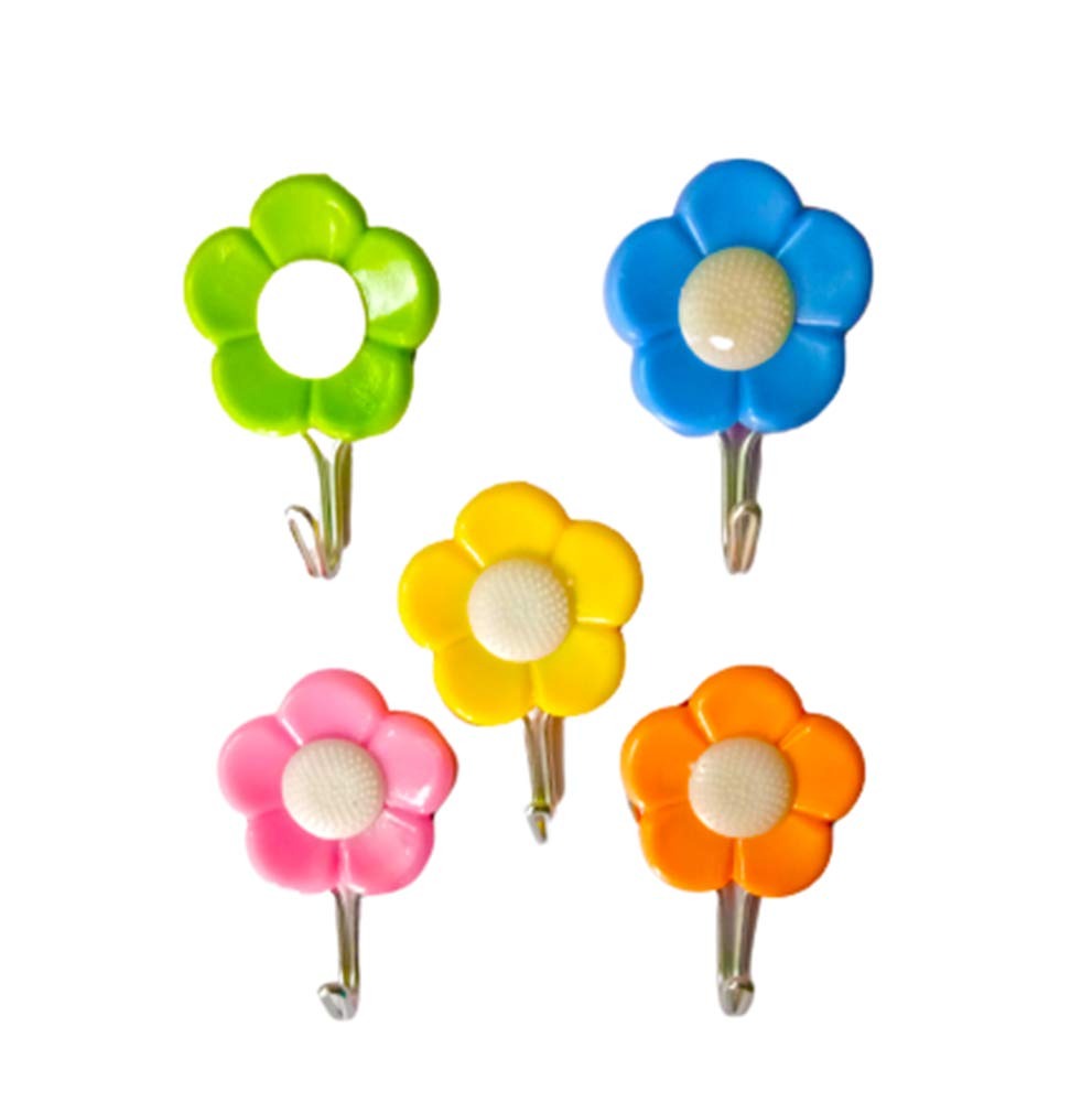 1113 Plastic Self-Adhesive Flower Shape Hooks (Pack of 5) 