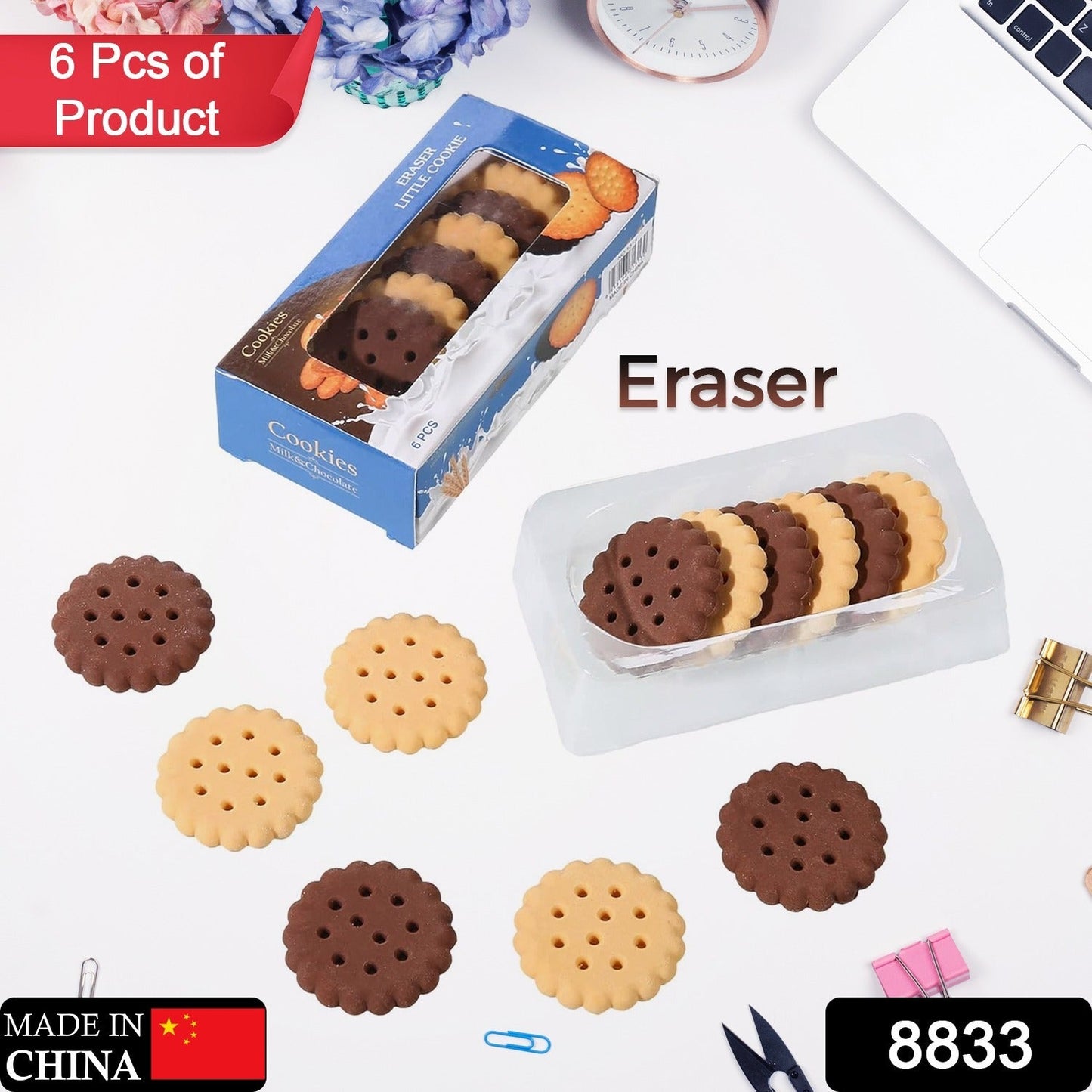 Pack of 6 Erasers Erasers Stationery School Rubber Schools Sketches Office Sign Kid Party Favour Gift Toy Gift Creative Christmas Birthday Gift in Shape Biscuits (6 Pcs Set) - Discount Karo