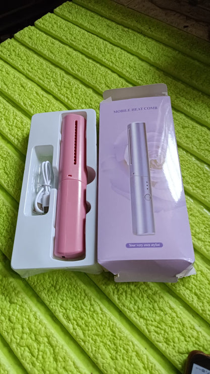 Rechargeable Mini Hair Straightener, Travel Portable USB Charging Cordless Hair Straightener Bursh, Three Temperature Adjustments Flat Iron Comb (1 Pc)