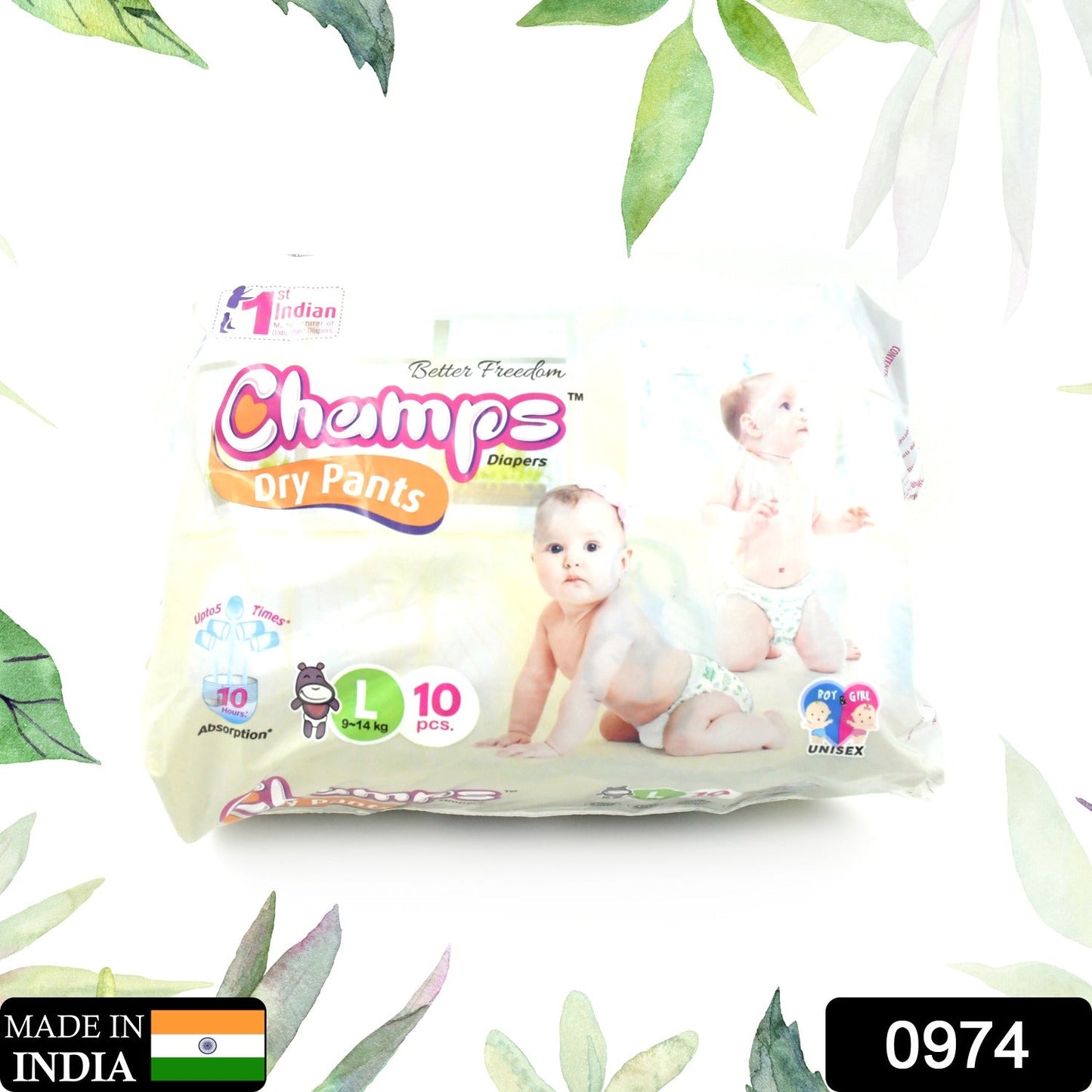 Champs Travel Diapers (Large, 10 Pcs): Leakproof, Soft & Dry, Baby Diaper Pants - Discount Karo