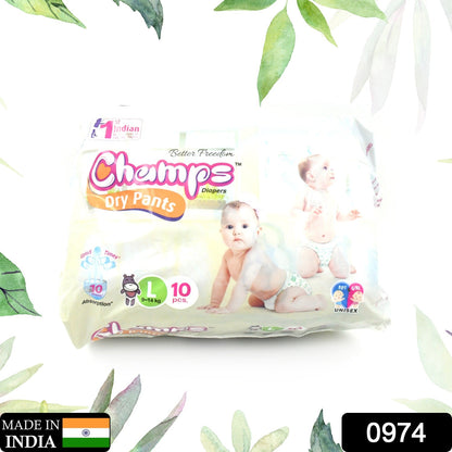 Champs Travel Diapers (Large, 10 Pcs): Leakproof, Soft & Dry, Baby Diaper Pants - Discount Karo