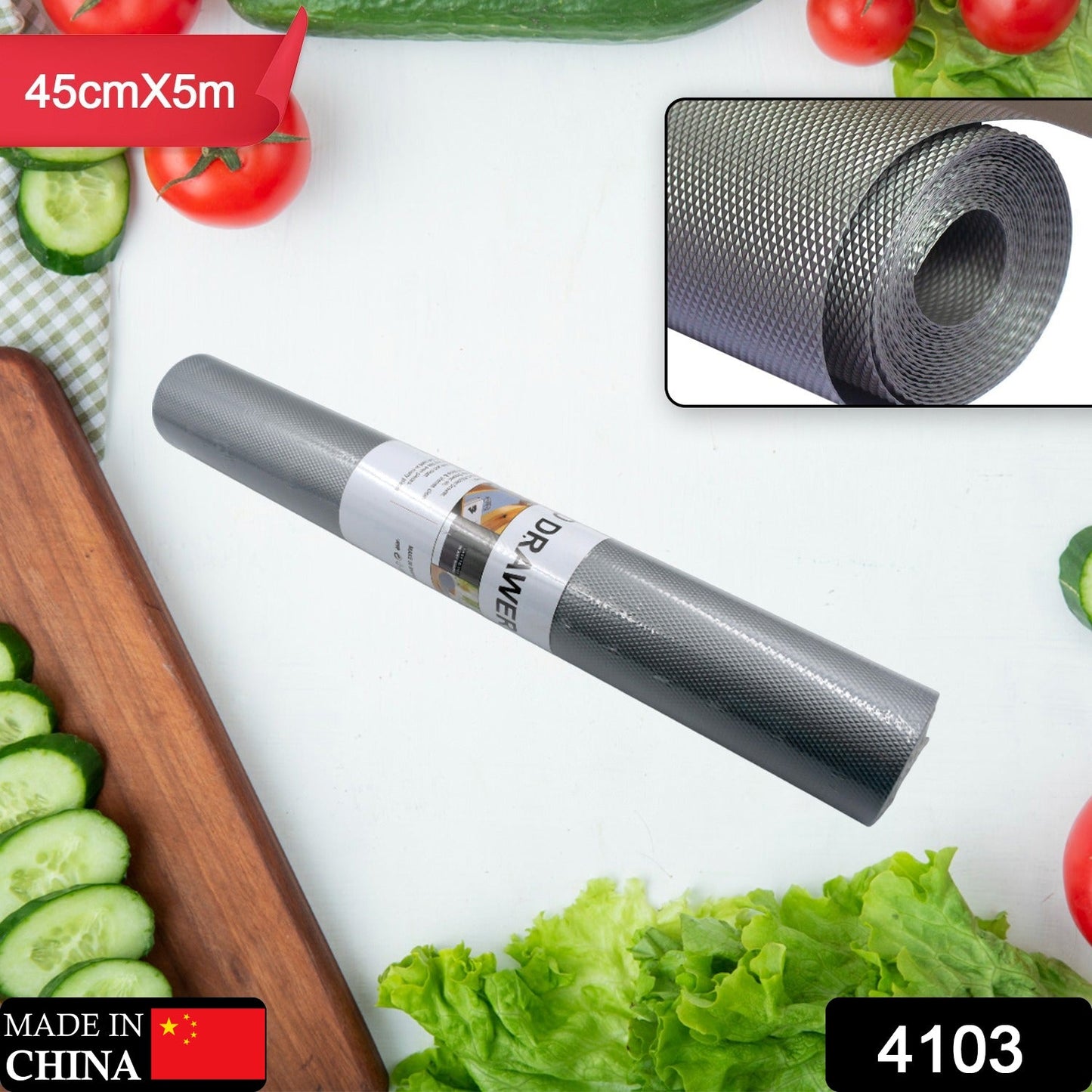 Multipurpose Anti-Slip Mat Liner Roll - 45cmx5m for Kitchen, Bathroom, Cabinet, Drawer, Shelf & Fridge - Discount Karo