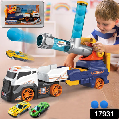 Truck Toys for Kids, Large Truck Toys Include 2 Racing Cars+4 Ball, with Light & Sounds, Eejection & Shooting Transport Cars Toy, Gifts for Boys Girls (Battery Not Included) - Discount Karo