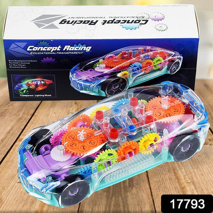 Automatic 360 Degree Rotating Transparent Gear Concept Car with Musical and 3D Flashing Lights Toy for Kids Boys & Girls (Multicolor / Battery Not Included) - Discount Karo