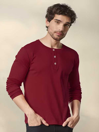 Mens Full Sleeve Cotton Henley T-shirt