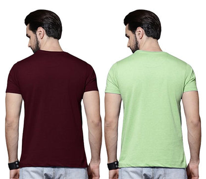 Cotton Solid Half Sleeves Mens Round Neck T-Shirt Pack Of 2