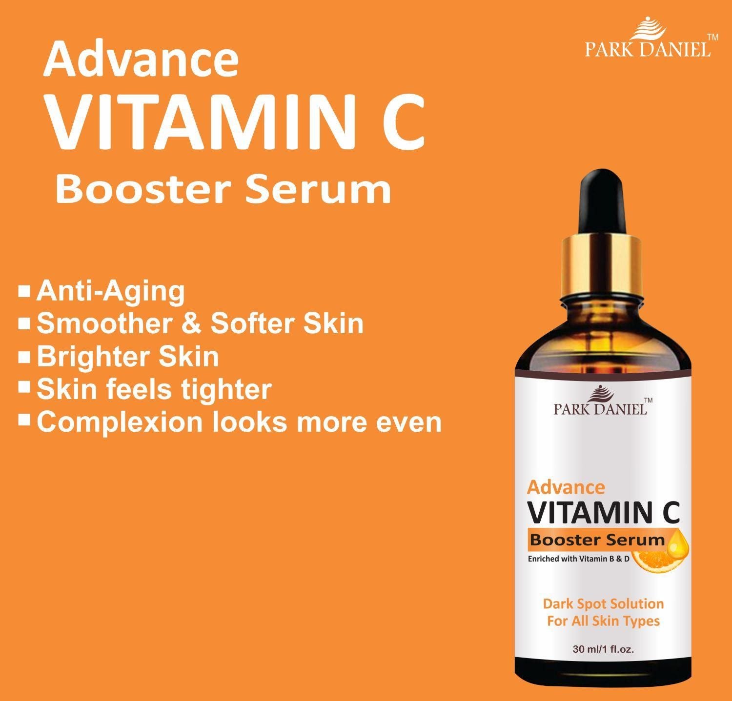 Park Daniel Vitamin C Booster Serum For Nourished & Bright Skin with Antioxidant Rich Vitamin C Extract, Non Greasy Combo Pack of 2 of 30 ML (60 ML)