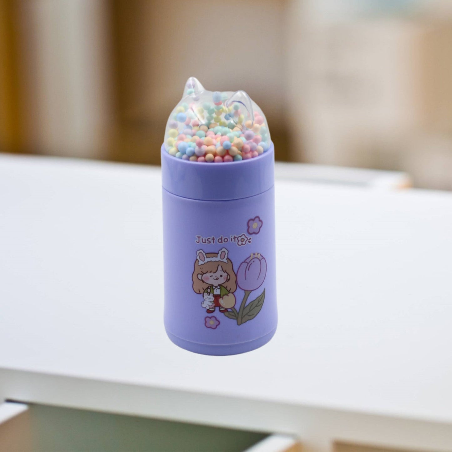 Girl Glass Water Bottle for School with Kid Sparkle Strap Cat Lid Sequins Glitter Glass Cup Birthday Gift Children 350ml (MOQ :- 75 pc) - Discount Karo