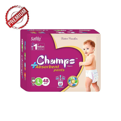 Premium Champs High Absorbent Pant Style Diaper (Small Size / 42 Pcs) - Discount Karo