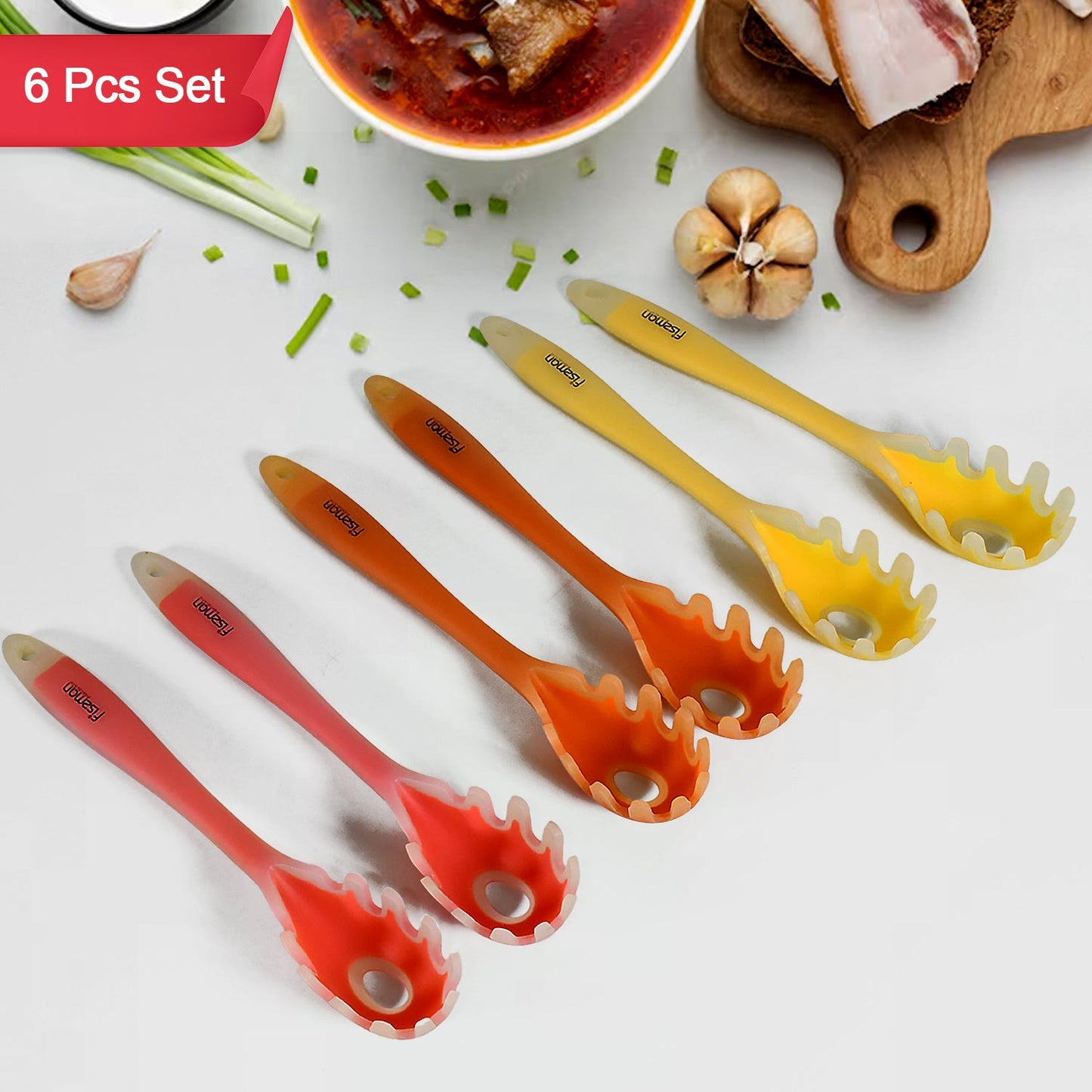 Multipurpose Silicone Spoon, Silicone Basting Spoon Non-Stick Kitchen Utensils Household Gadgets Heat-Resistant Non Stick Spoons Kitchen Cookware Items For Cooking and Baking (6 Pcs Set) - Discount Karo