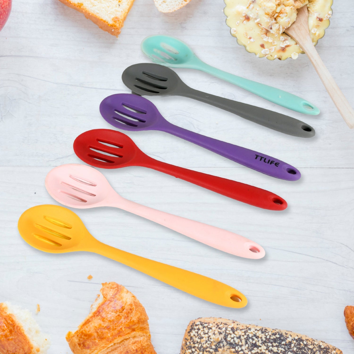 Multipurpose Silicone Spoon, Silicone Basting Spoon Non-Stick Kitchen Utensils Household Gadgets Heat-Resistant Non Stick Spoons Kitchen Cookware Items For Cooking and Baking (6 Pcs Set) - Discount Karo