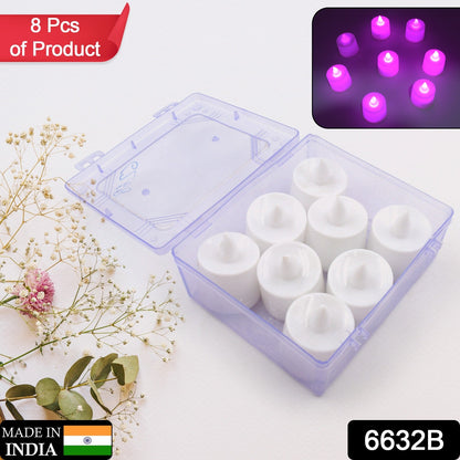 Pink Flameless LED Tealights, Smokeless Plastic Decorative Candles - Led Tea Light Candle For Home Decoration (Pack Of 8pc) ( Diya , Divo , Diva , Deepak , Jyoti)