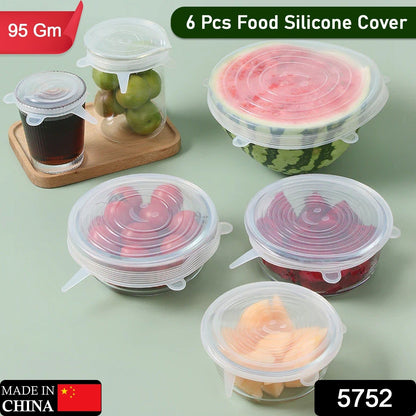 Silicone Stretch Lids, Food Cover For Freezer Microwave Oven Dishwasher Safe Fresh-Keeping Flexible Covers for Utensils, Dishes, Plates Jars, Cans, Mugs, Bowl Covers Food Safety Seal Lids (6 Pcs Set /95 Gm ) - Discount Karo