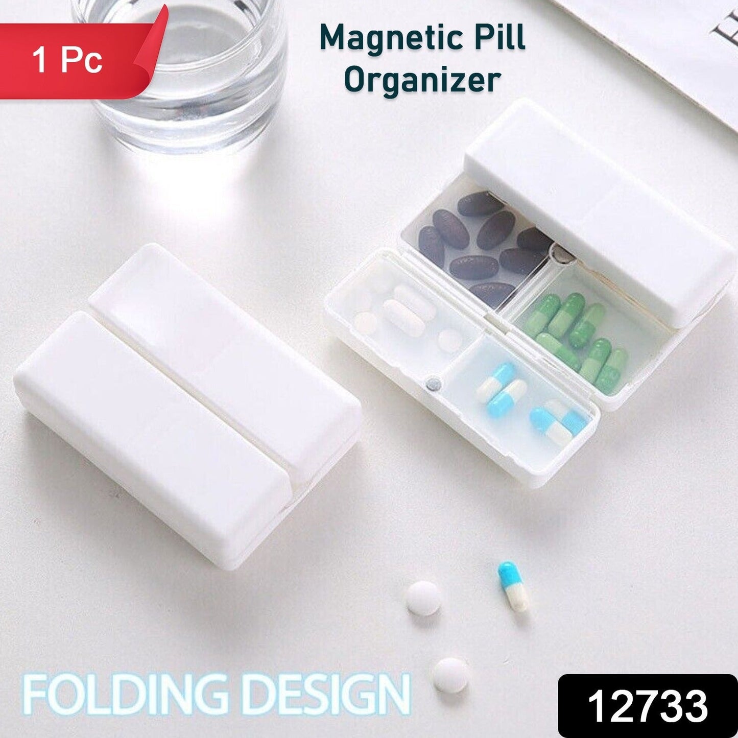 Magnetic Pill Organizer, 7 Compartments Portable Pill Case Travel Pill Organizer, Folding Design Pill Box for Purse Pocket to Hold Vitamins, Cod Liver Oil, Supplements, Medicine Box (1 Pc) - Discount Karo