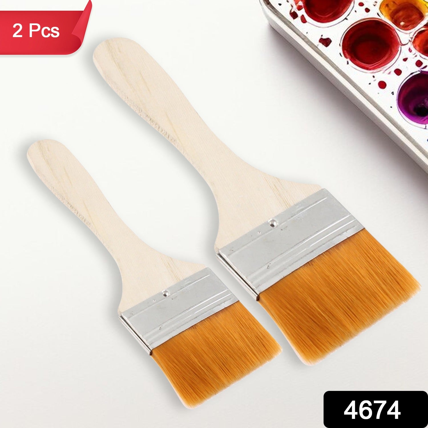 Quality Flat Paint Big Size Brush for Watercolor & Acrylic Painting( Multicolor / 2 Pc Set ) - Discount Karo