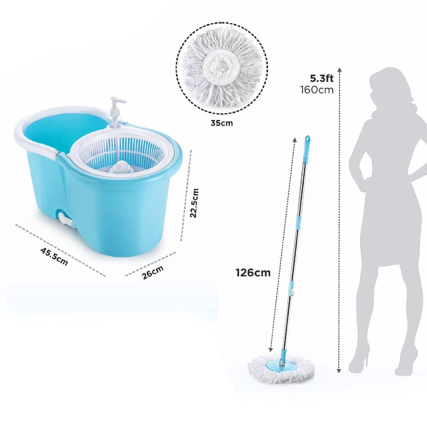 8702 Plastic Spinner Bucket Mop 360 Degree Self Spin Wringing with 2 Absorbers for Home and Office Floor Cleaning Mops Set 