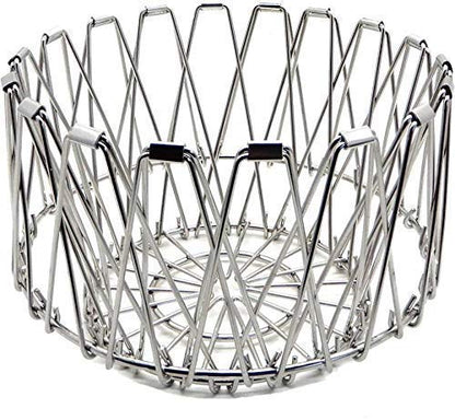 3040 Multipurpose Fruit Basket Stainless Steel Wire Bowl Foldable Basket for Vegetable / Fruits / Dining 