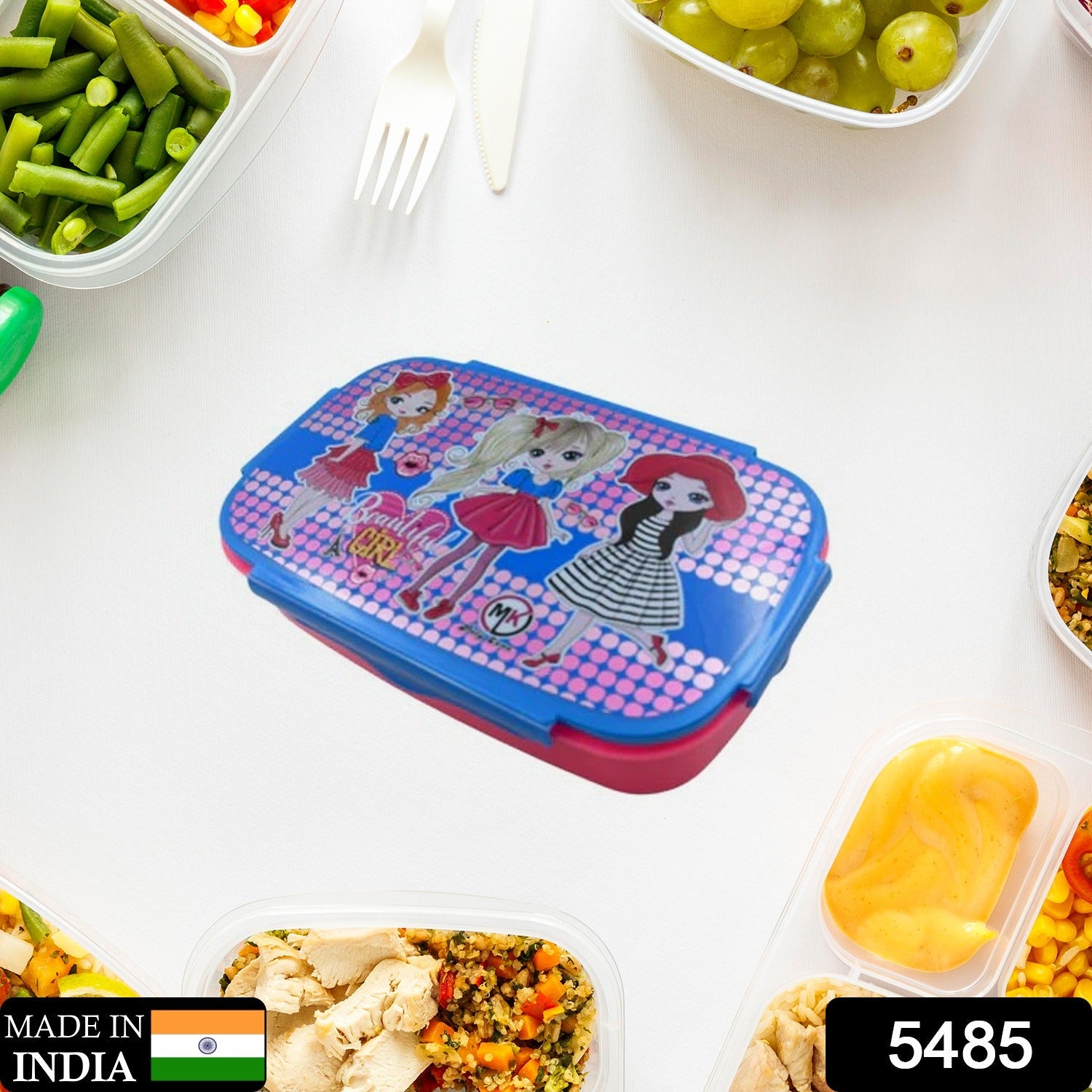 CARTOON PRINTED PLASTIC LUNCH BOX WITH INSIDE SMALL BOX & SPOON FOR KIDS, AIR TIGHT LUNCH TIFFIN BOX FOR GIRLS BOYS, FOOD CONTAINER, SPECIALLY DESIGNED FOR SCHOOL GOING BOYS AND GIRLS - Discount Karo