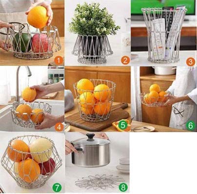 3040 Multipurpose Fruit Basket Stainless Steel Wire Bowl Foldable Basket for Vegetable / Fruits / Dining 