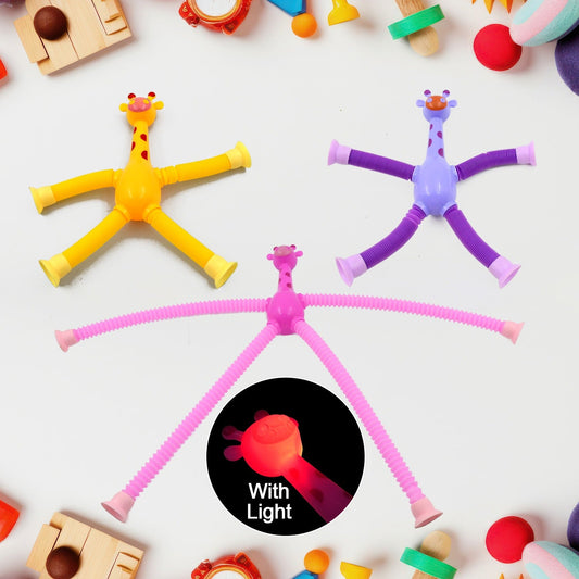 LED Telescopic Suction Cup Giraffe Toy, Pop Tubes Fidget Toys, Shape Changing Telescopic Sensory Tubes Fidget Tubes Sensory Toys Suction Toy, Funny Gift (3 Pcs Set) - Discount Karo