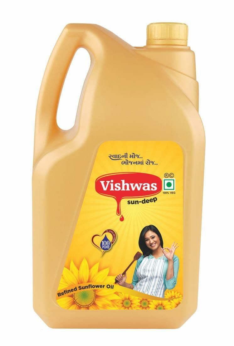 Vishwas Sunflower Oil Jar & Pouch | Refined Sunflower Oil 100% Natural and Pure Sunflower Cooking Oil - Discount Karo