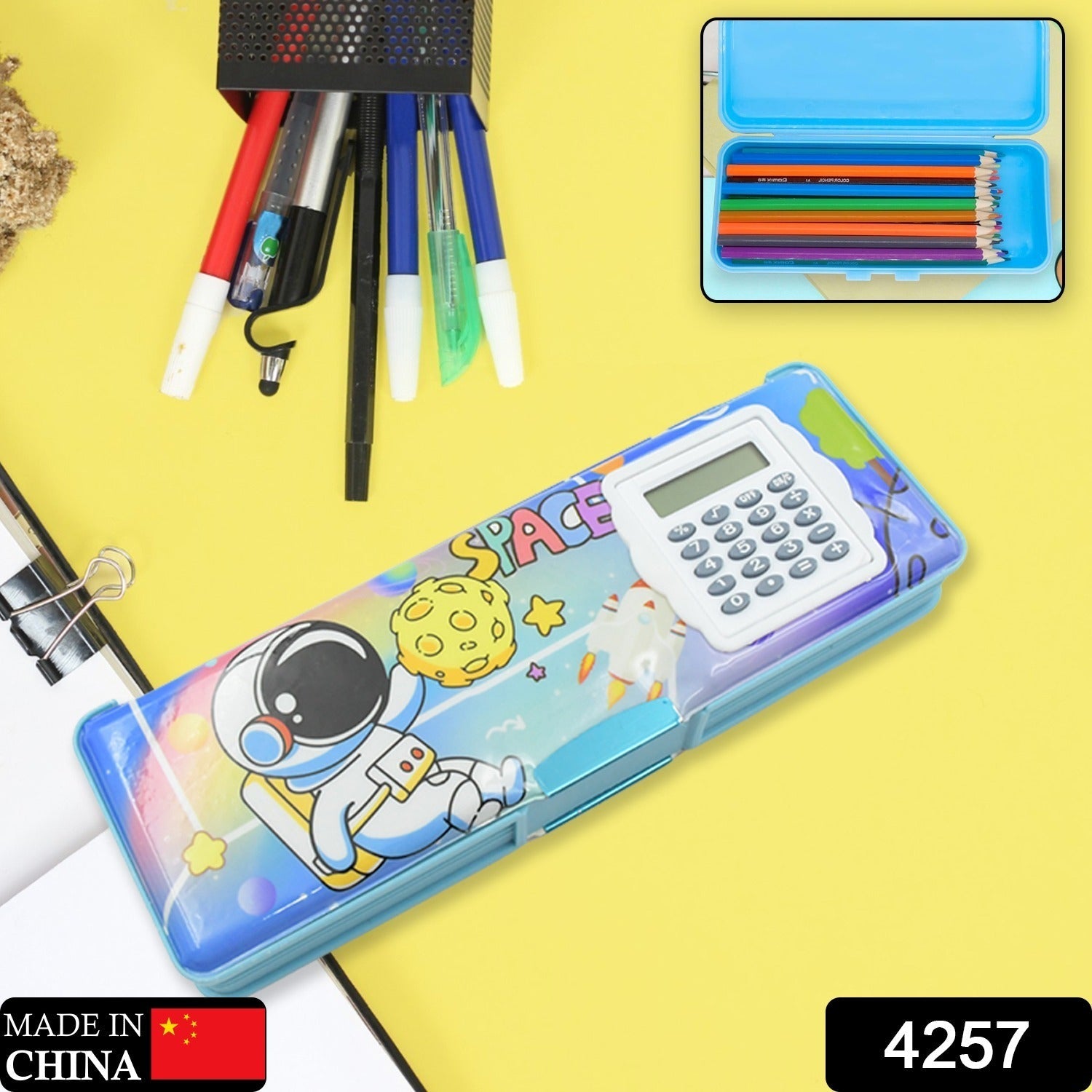 Double Sided Magnetic Geometry Box, Pencil Box with Calculator for Boys Art Plastic Pencil Box  for Girls and Boys - Discount Karo